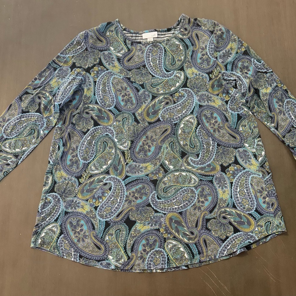 J Jill Floral Paisley Boxy Long Sleeve Smocked Boho Top Womens Size M